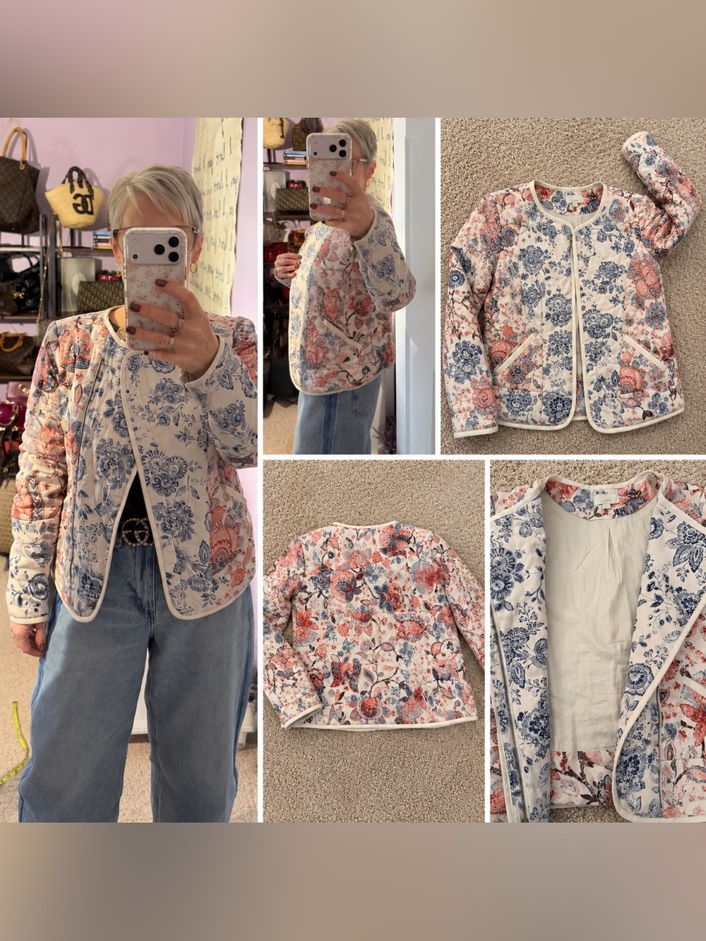 Floral Quilted Jacket - Floral Cream zip jacket size 4
